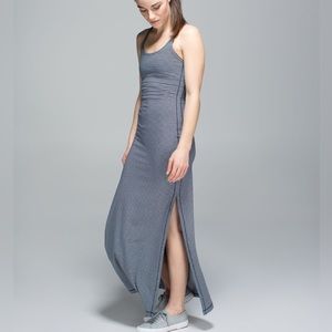 Sleeveless Navy Stripe Maxi Dress with Side Slit